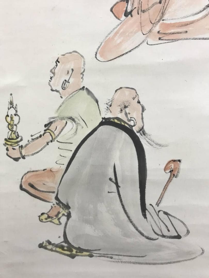 真作/江邨仙史/六聖人図/羅漢図/ラカン図/ラカン図/掛軸/名家伝来AH-558