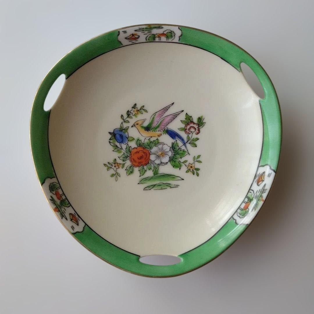 オールドノリタケ　花と鳥の装飾の飾り皿　1920年代