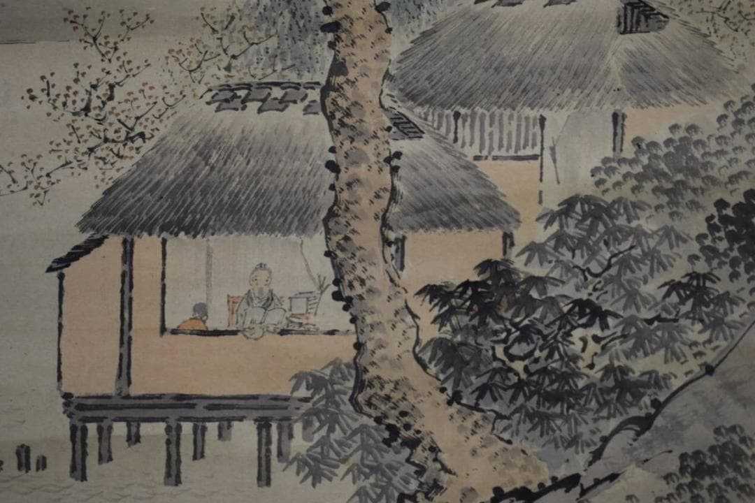 真作/松村景文/山水人物図/布袋屋掛軸HI-239