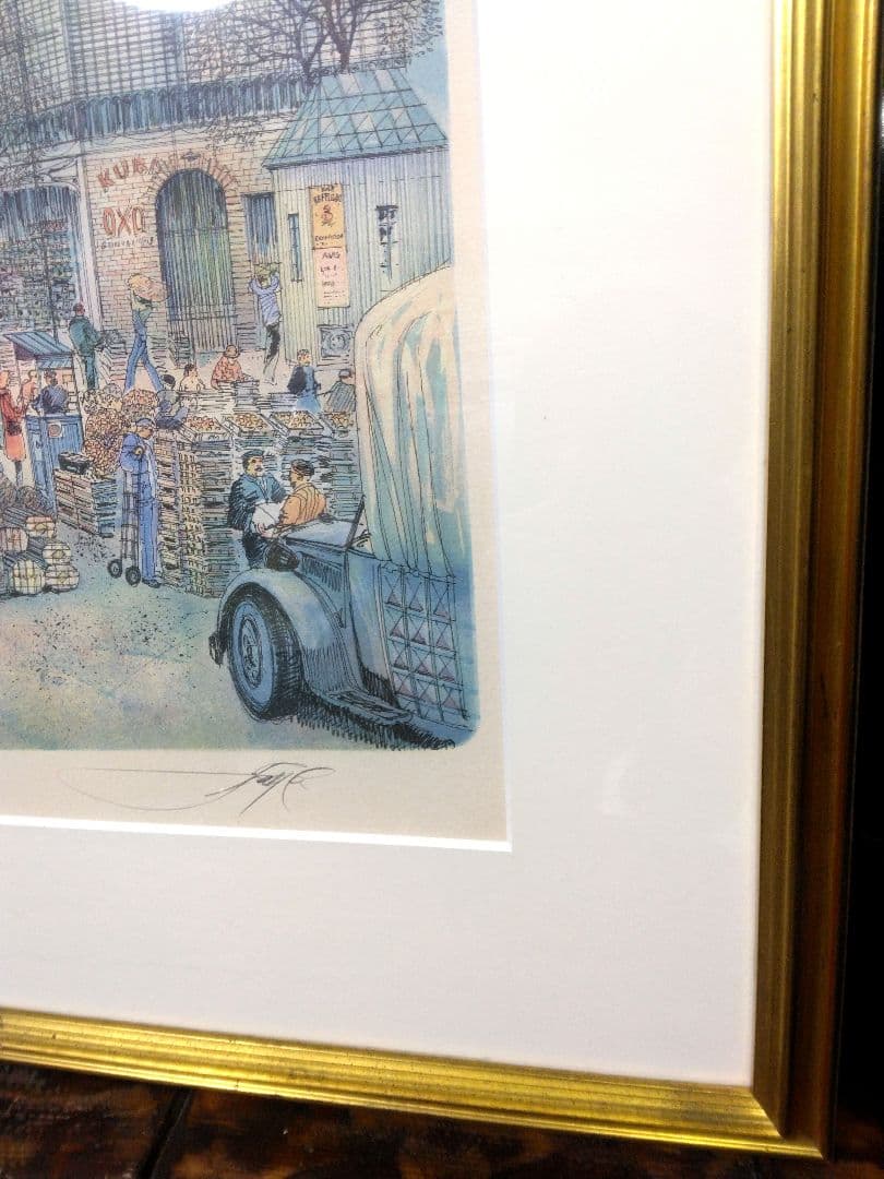 リトグラフ　ロルフ・ラフルスキー　「レ・アレ市場」　フランス　直筆サイン　限定