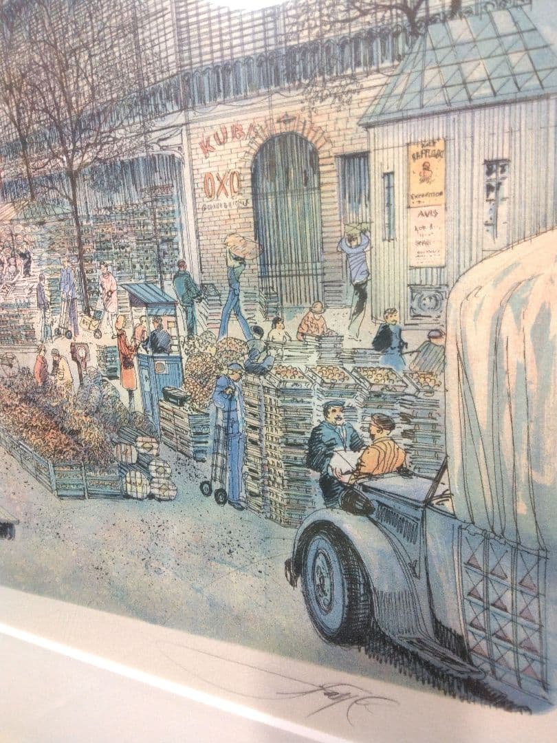 リトグラフ　ロルフ・ラフルスキー　「レ・アレ市場」　フランス　直筆サイン　限定