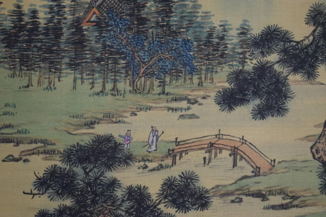 複製/王石谷/山水図/中国画/唐画/工芸/布袋屋掛軸HI-76