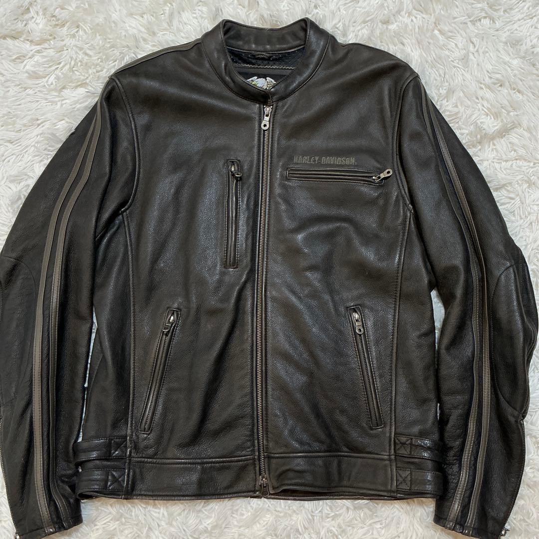 ハーレーダビットソン シングルライダース リアルレザージャケット ブラック L