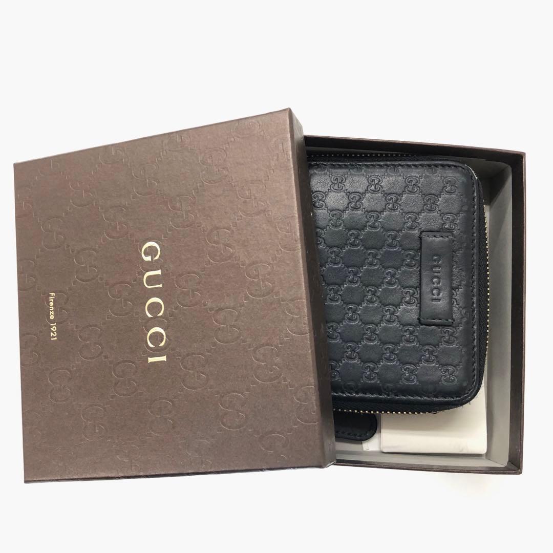 GUCCI グッチ マイクロシマ コンパクトジップ 財布 レザー ブラック