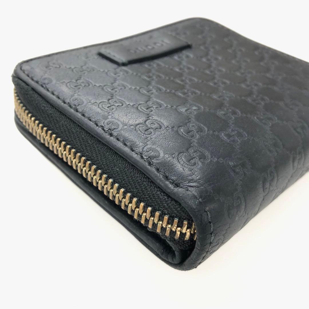 GUCCI グッチ マイクロシマ コンパクトジップ 財布 レザー ブラック
