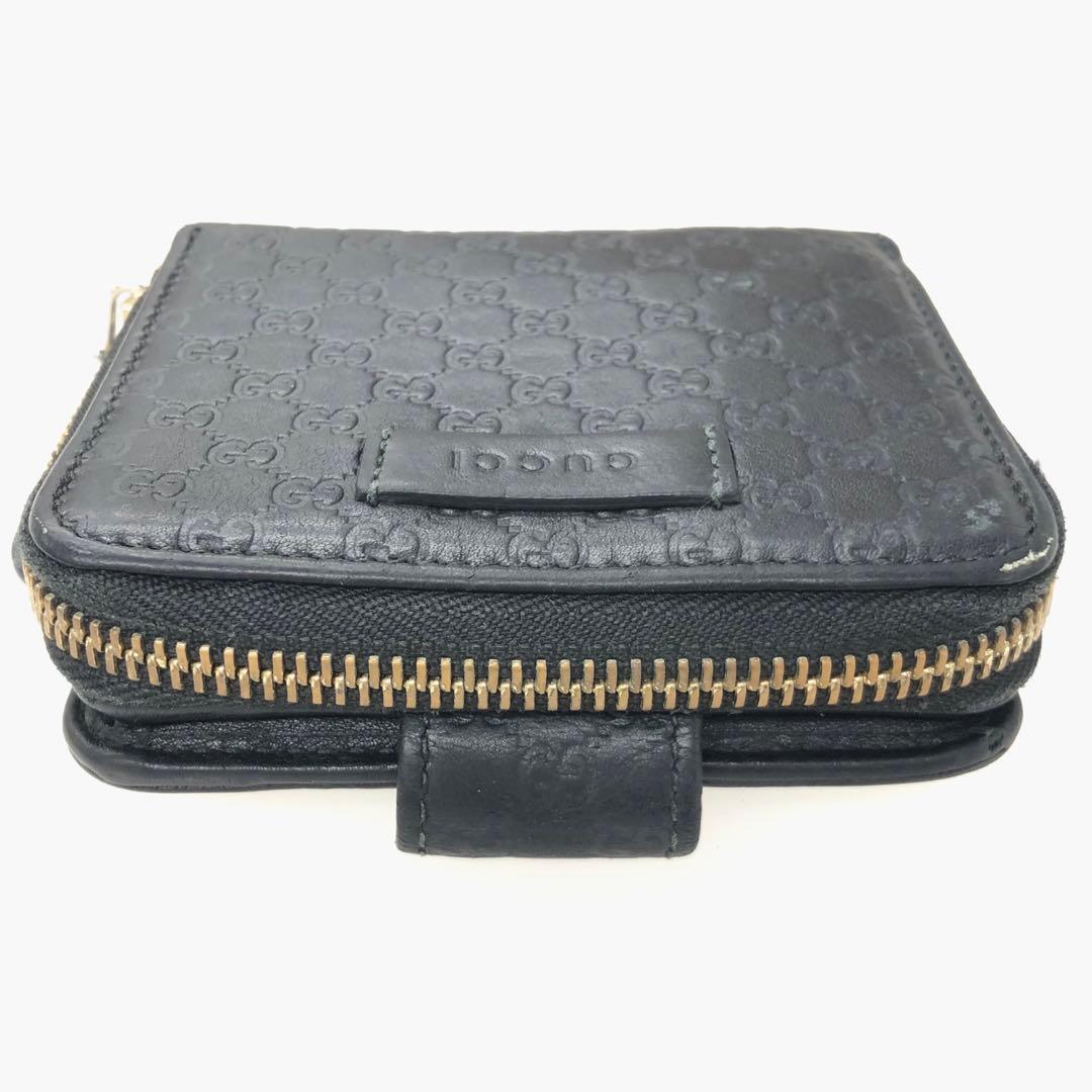 GUCCI グッチ マイクロシマ コンパクトジップ 財布 レザー ブラック