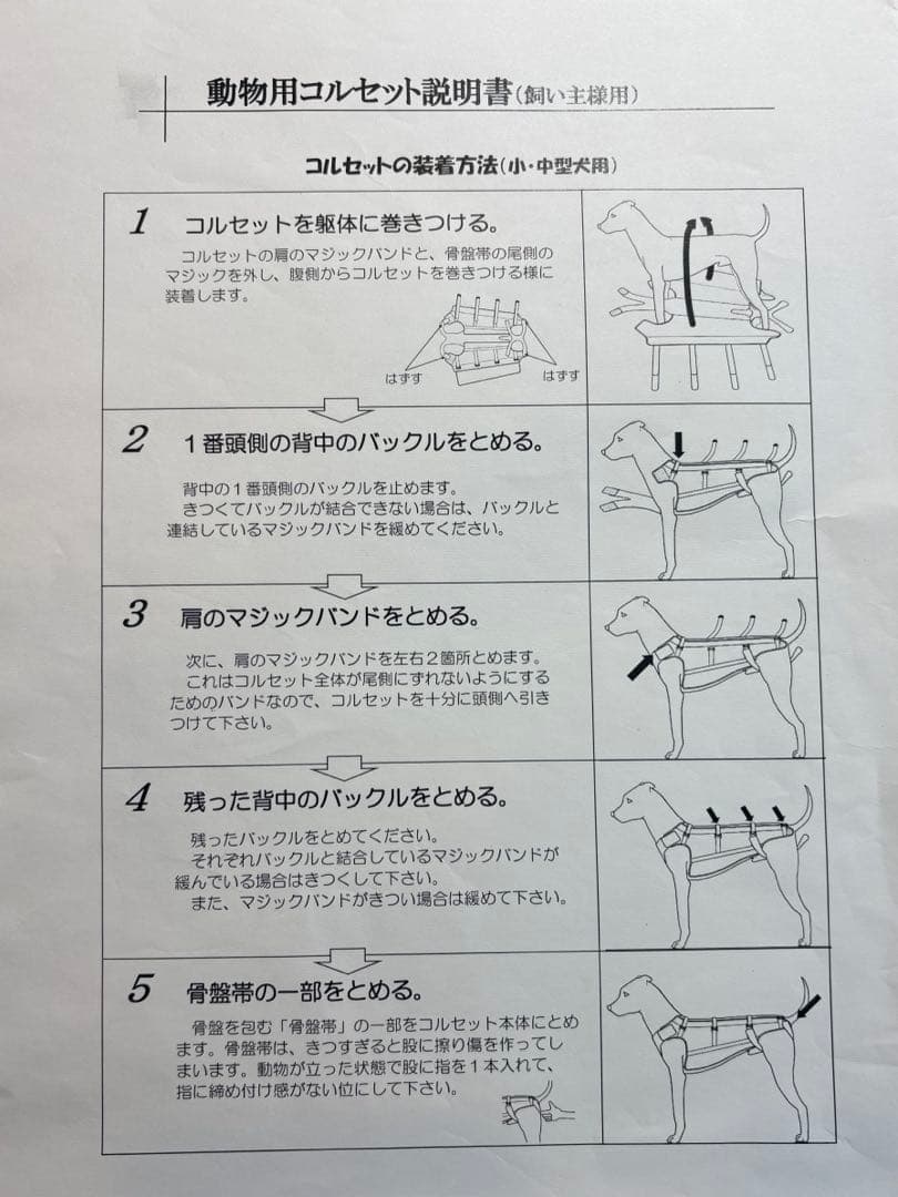 小・中型犬用コルセット（ヘルニア）調整可能　東洋装具医療器具