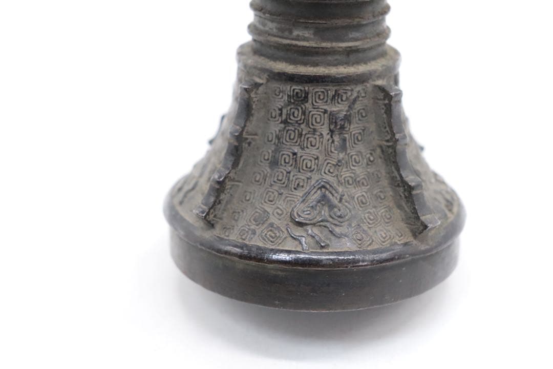 中国　古銅器　明〜清朝期　如意紋花瓶　花入　アンティーク　送料込み250324