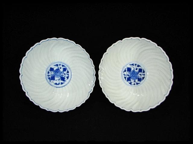 鳳樹軒 高島 文平 染付 稜花 花弁 向付 白磁 茶道具 懐石 器物 d39