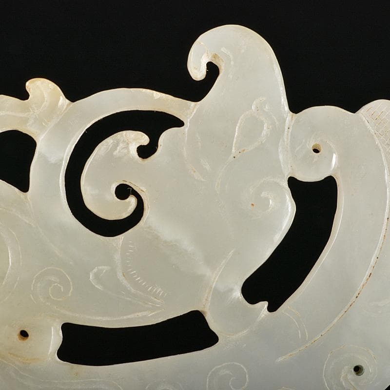 中国　玉石白玉彫刻　神獣　玉器　玉壁　玉飾　玉珮　M　R5506