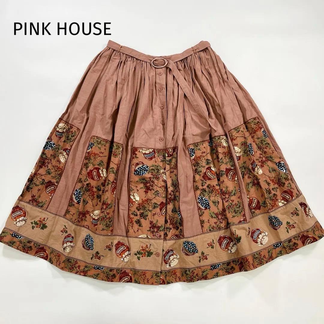 PINK HOUSE ピンクハウス 瓶ジャム フレア ロングスカート ピンク
