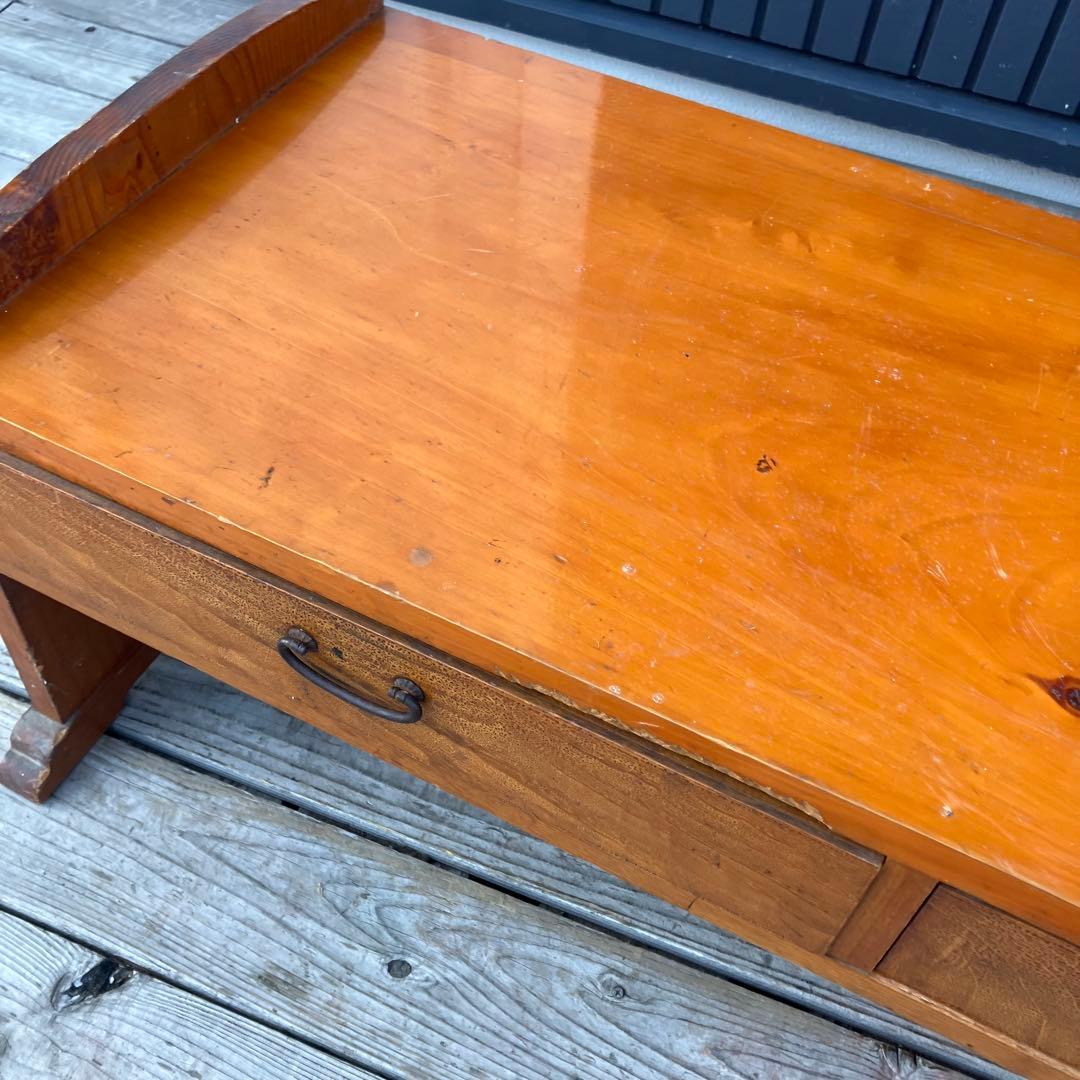 昭和レトロ ヴィンテージ 古家具 木製文机 引き出し付き座卓 書斎机 無垢材