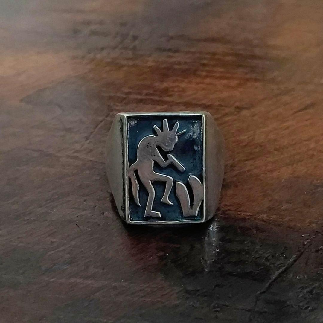 インディアンジュエリー ホピ族 ココペリ オーバーレイ リング シルバー925