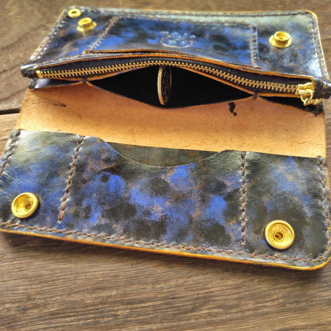 トラッカーウォレット 黒×コズミックブルー 手染め(77)