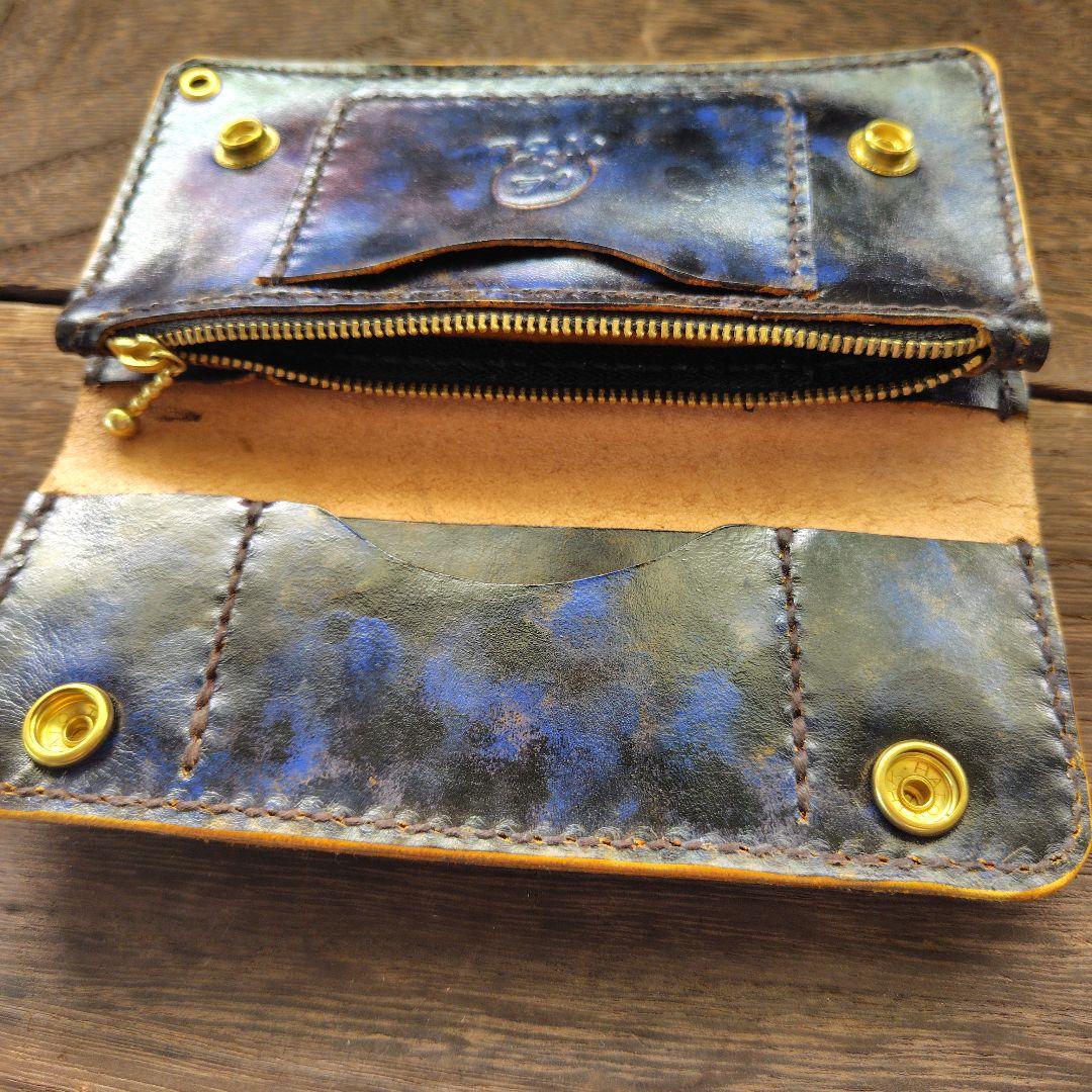 トラッカーウォレット 黒×コズミックブルー 手染め(77)