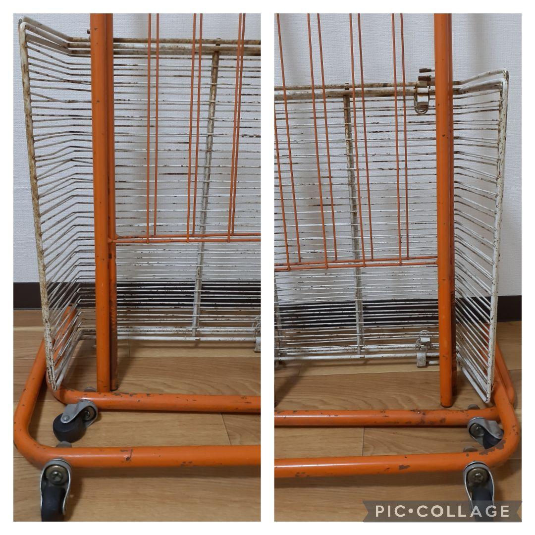 昭和レトロ キャスター付き 陳列棚 オレンジ