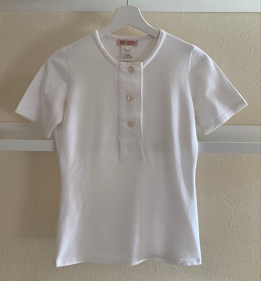 LOEWE ロエベ ヘンリーネックポロシャツ ホワイト 刺繍 サイズM