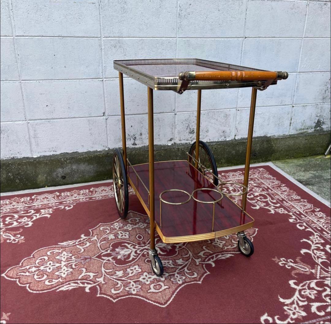 古家具 アンティークデザイン◾️キッチンワゴン 台車 木製ウッドハンドル