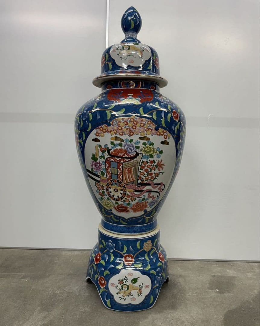 極上品 有田焼 沈香壷 特大約115cm 古許窯 染錦 金彩花鳥雉図 大壺 飾壷