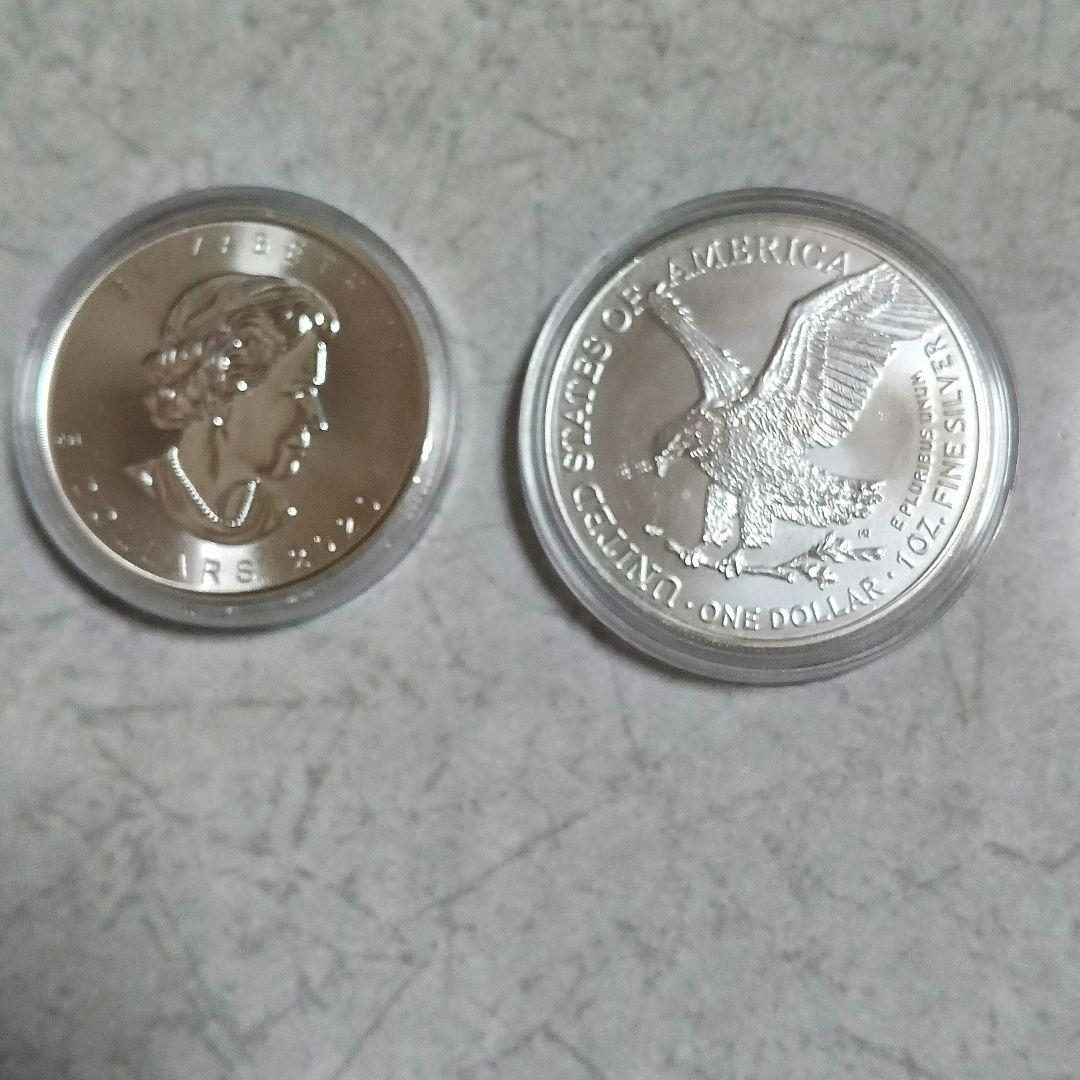 アメリカンイーグルとメイプルリーフ1オンス銀貨(2枚セット)本物