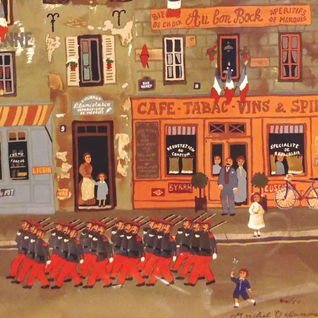 大判リトグラフ 7月14日のパレード ミシェル・ドラクロア 版上サイン有