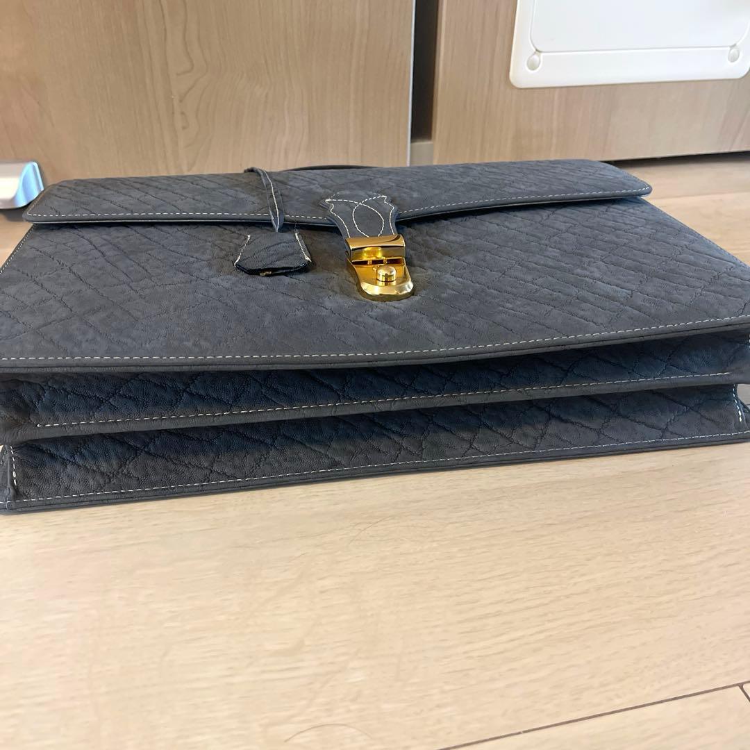 はなみ品✨️エレファントレザー エキゾチックレザー ビジネスバッグ グレー