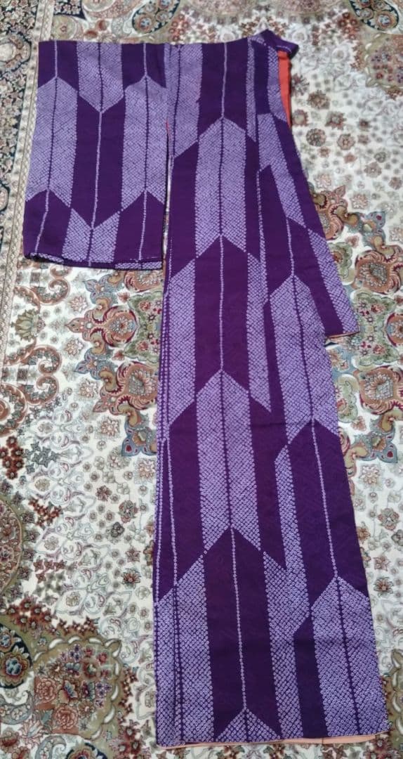 アンティーク　矢絣　紫　正絹　袷　着物　大正ロマン