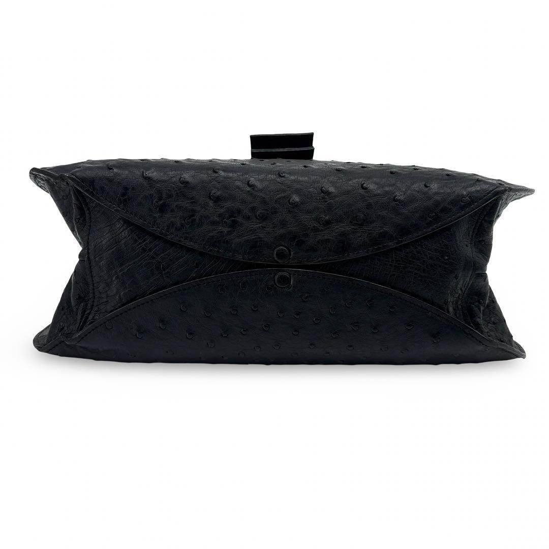 【極美品】JRA認定　ハラコ　オーストリッチ　ハンドバッグ　レザー　革　黒