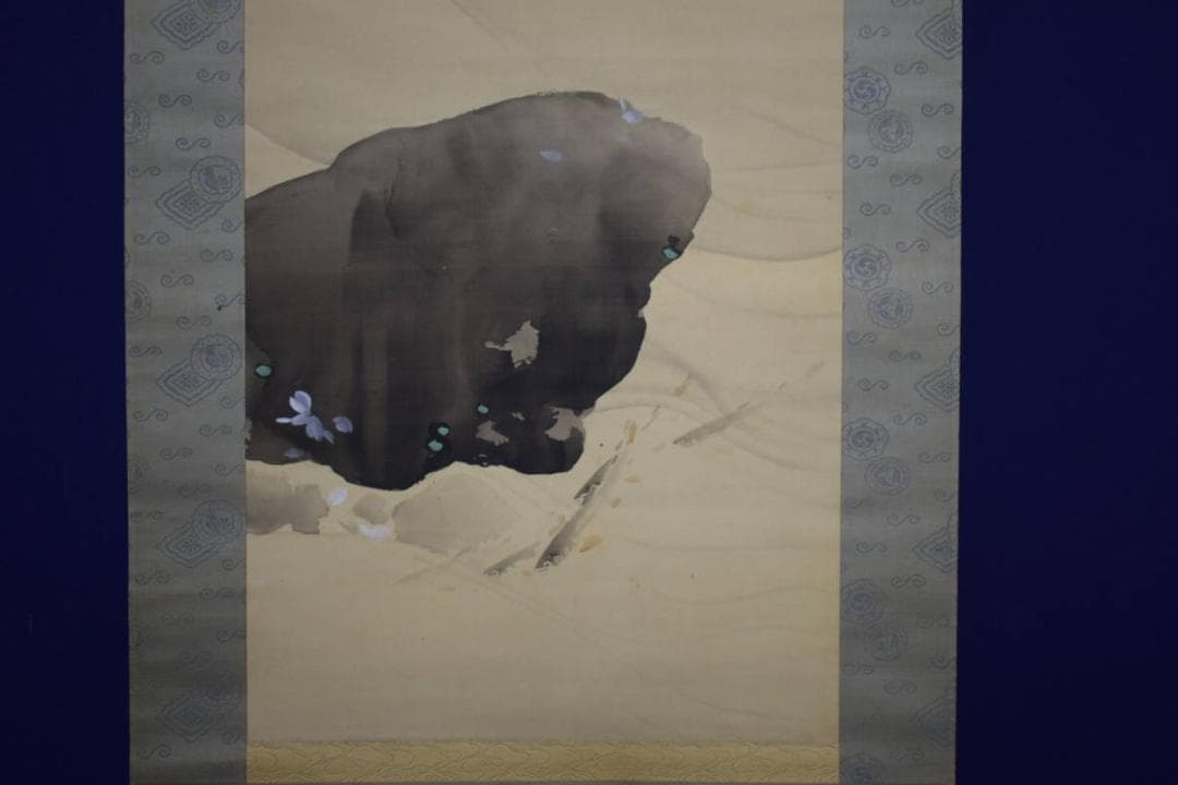 真作/菊池芳文/岩鮎/絹表装/杉題箱付/布袋屋掛軸HH-752