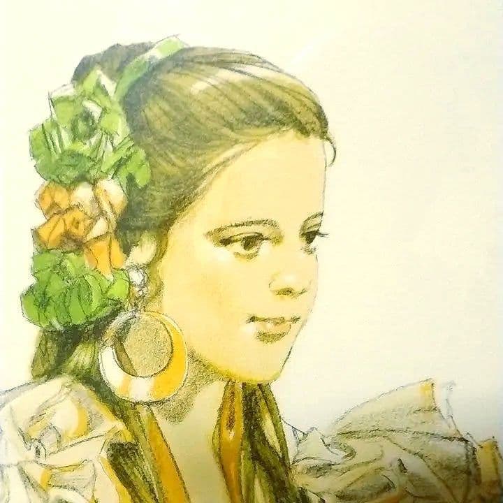 斉藤三郎 リトグラフ 「マリア・テレサ」額装品 サイン入り 版画 美少女画