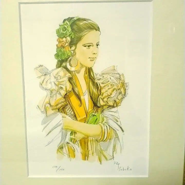 斉藤三郎 リトグラフ 「マリア・テレサ」額装品 サイン入り 版画 美少女画