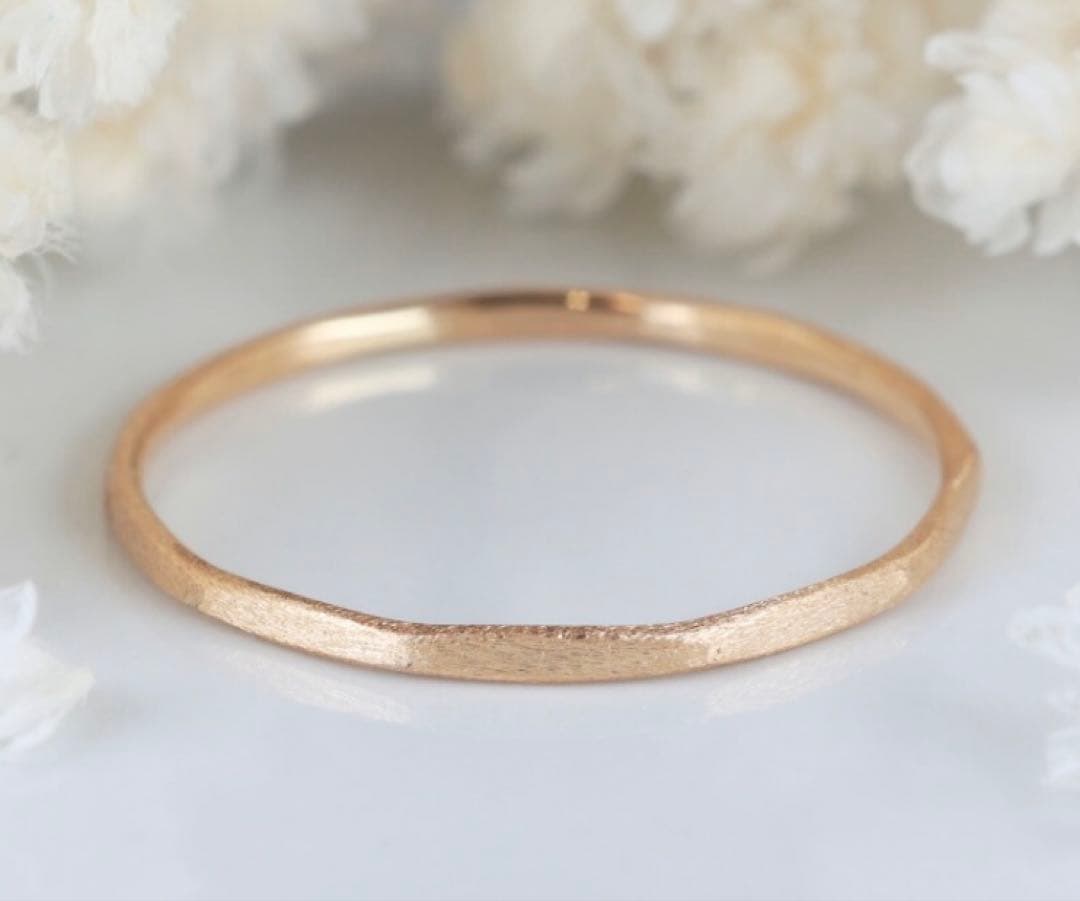 k18 ピンクゴールド　角つや消しリング　シルバーと2本セット　15号