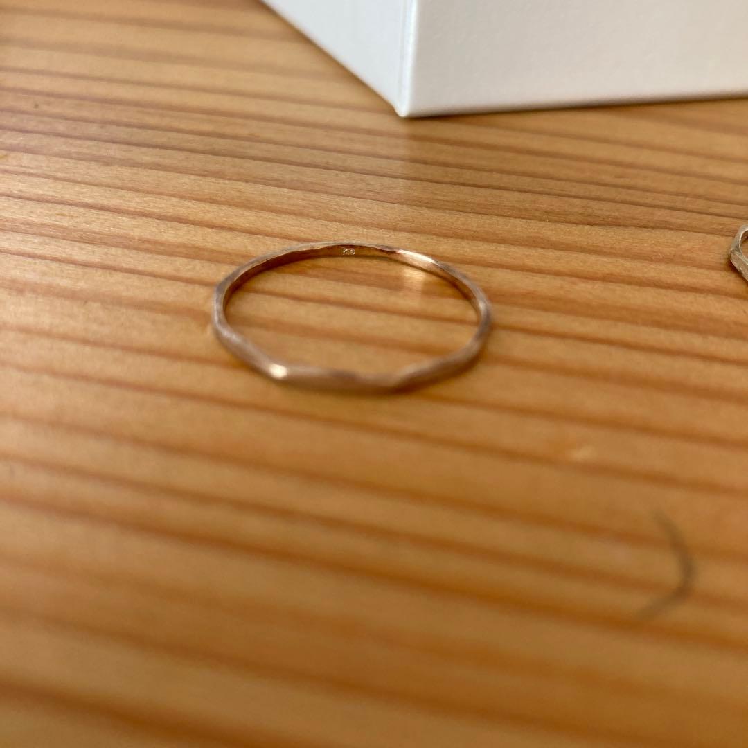 k18 ピンクゴールド　角つや消しリング　シルバーと2本セット　15号