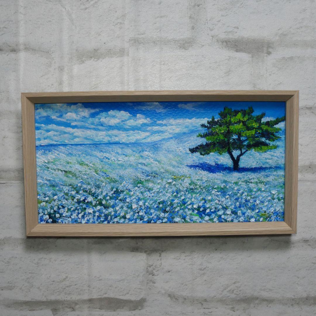 長方形ミニ絵画【ネモフィラの丘】