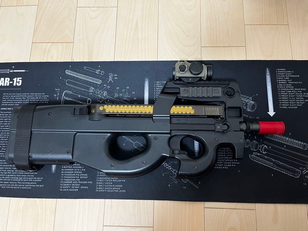 p90 プリコック　電子トリガーカスタム　安全弾速適合　ドットサイト