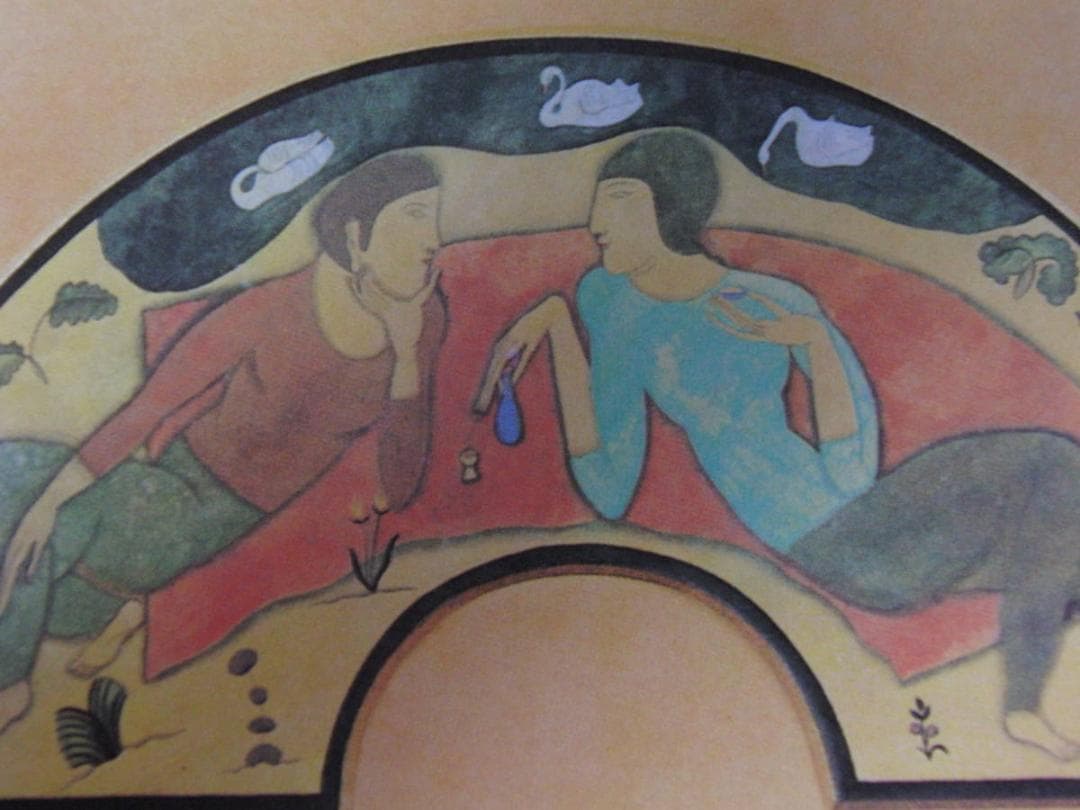 藤田嗣治、「La Conversation」、希少画集の額装画、人気作品