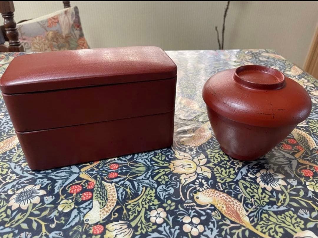 赤木明登作家作品　漆塗りの重箱と汁椀　朱色（赤）　箱付き