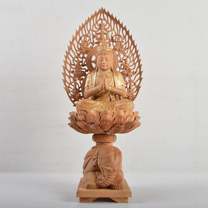 アンバサ松園大龍作白檀　普賢菩薩像　仏像　保証書付　共箱　D　R9410B