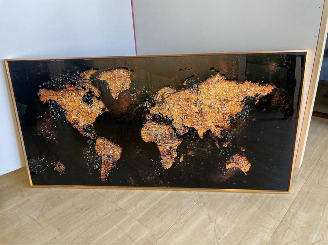 水晶絵　世界地図　アートパネル　クリスタル　立体　絵画　アート　パネル　壁画