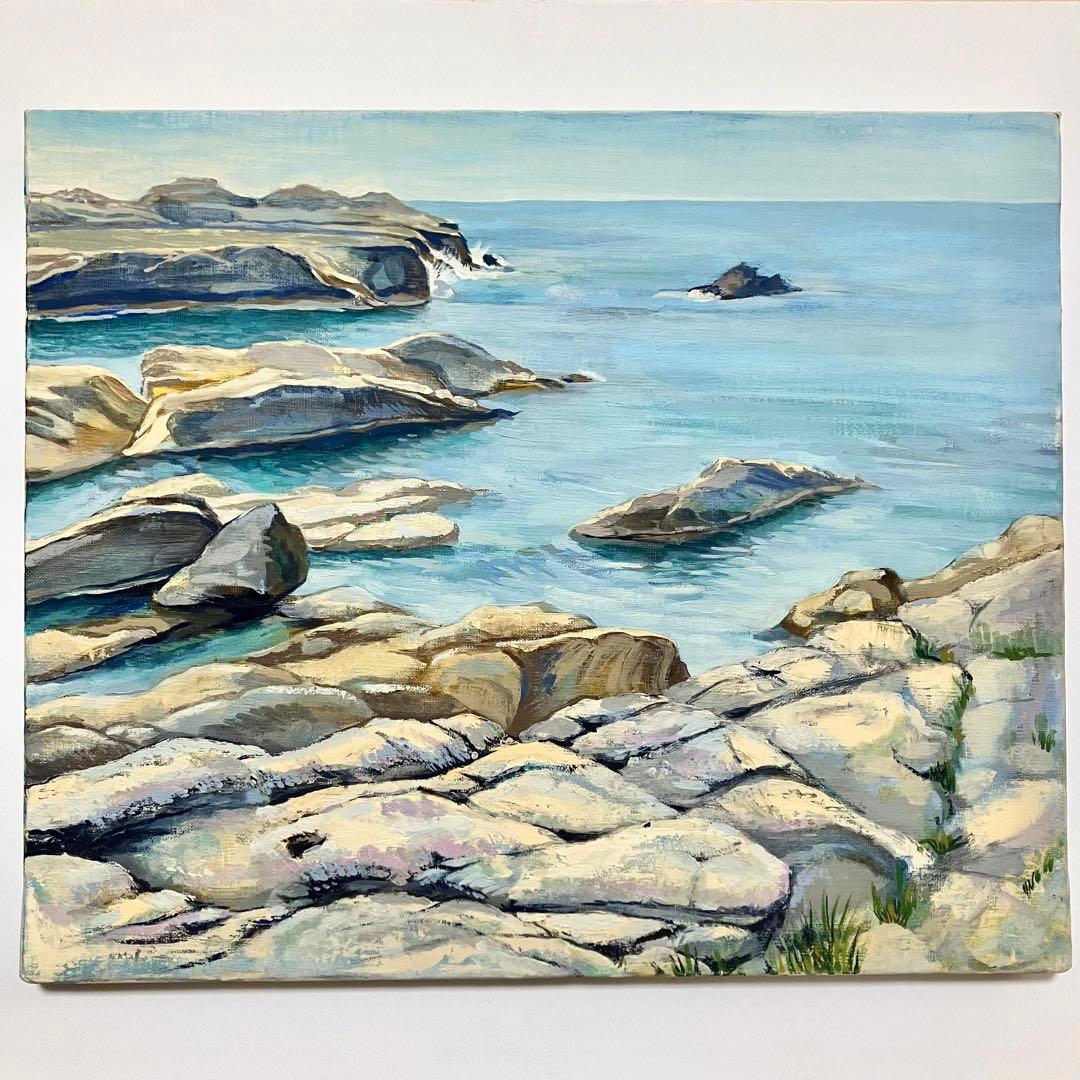 油絵「海岸の風景」F8号大きめキャンバス　絵画　原画　油彩画　夏