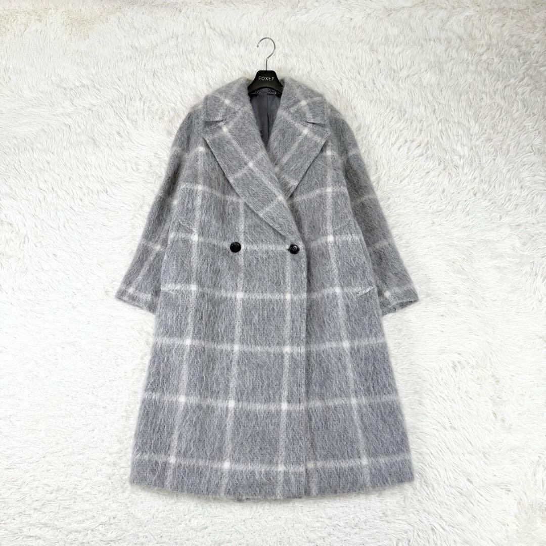美品✨ 23区 マンテコ生地 シャギーチェック ダブルチェスターコート　グレー