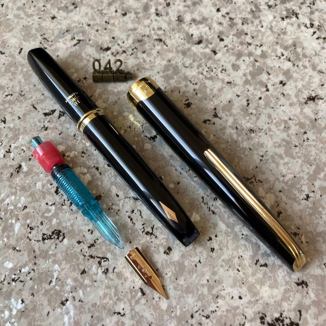 #042 オーバーホール済み 万年筆 PLATINUM プラチナ 象嵌 18k