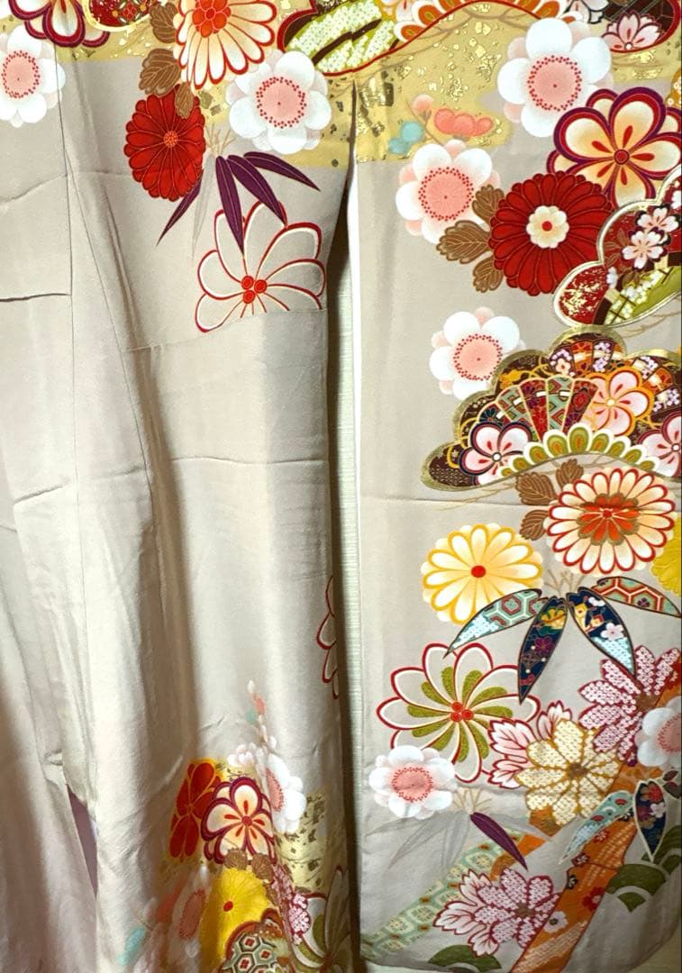 白茶色 吉祥 花々柄 振袖 身丈164