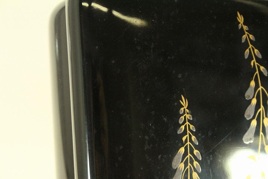 平安象彦造 草花蒔絵 光琳形 文庫 共箱 未使用(A632)