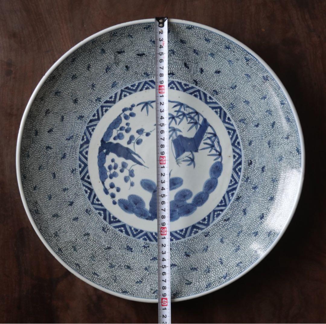 江戸時代　後期　古伊万里　微塵唐草　松竹梅文　大皿　飾皿　額皿　陶額　尺三寸