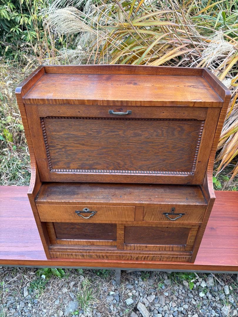 アンティーク 木製 帳場机ライティングビューロー デスク チェスト レトロ