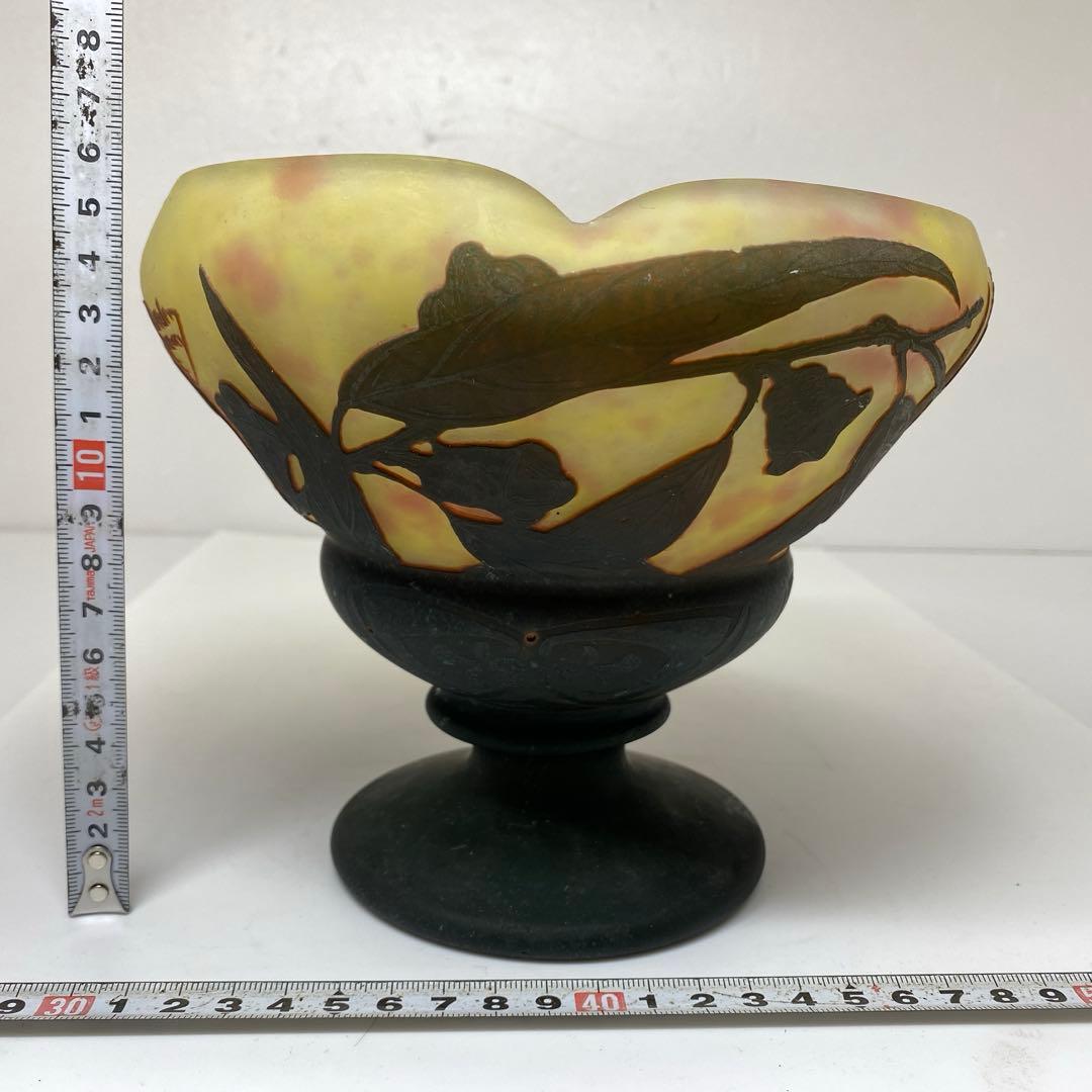 19世紀　ドームナンシー　異色ガラス溶込酸化腐食彫花瓶　東さ7-0130☆2F