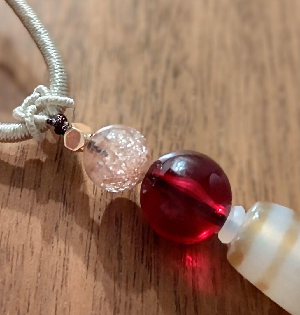 れん様◆天然石 御守りネックレス【六弁蓮花天珠】レア六吉祥 魔を断つ 好転 琥珀