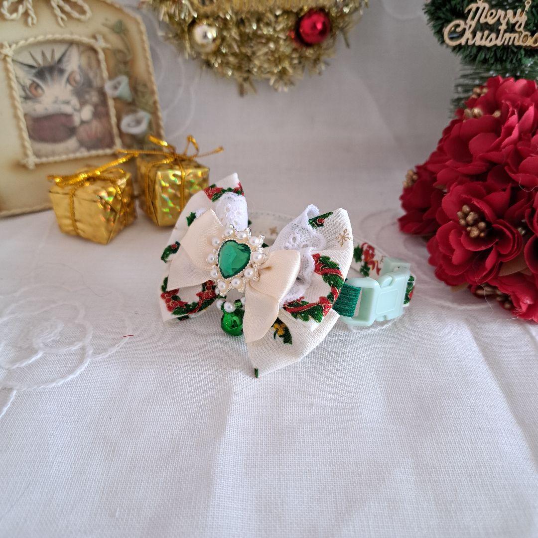 クリスマスシリーズ(白クリスマスリース)わんちゃん猫ちゃん用首輪