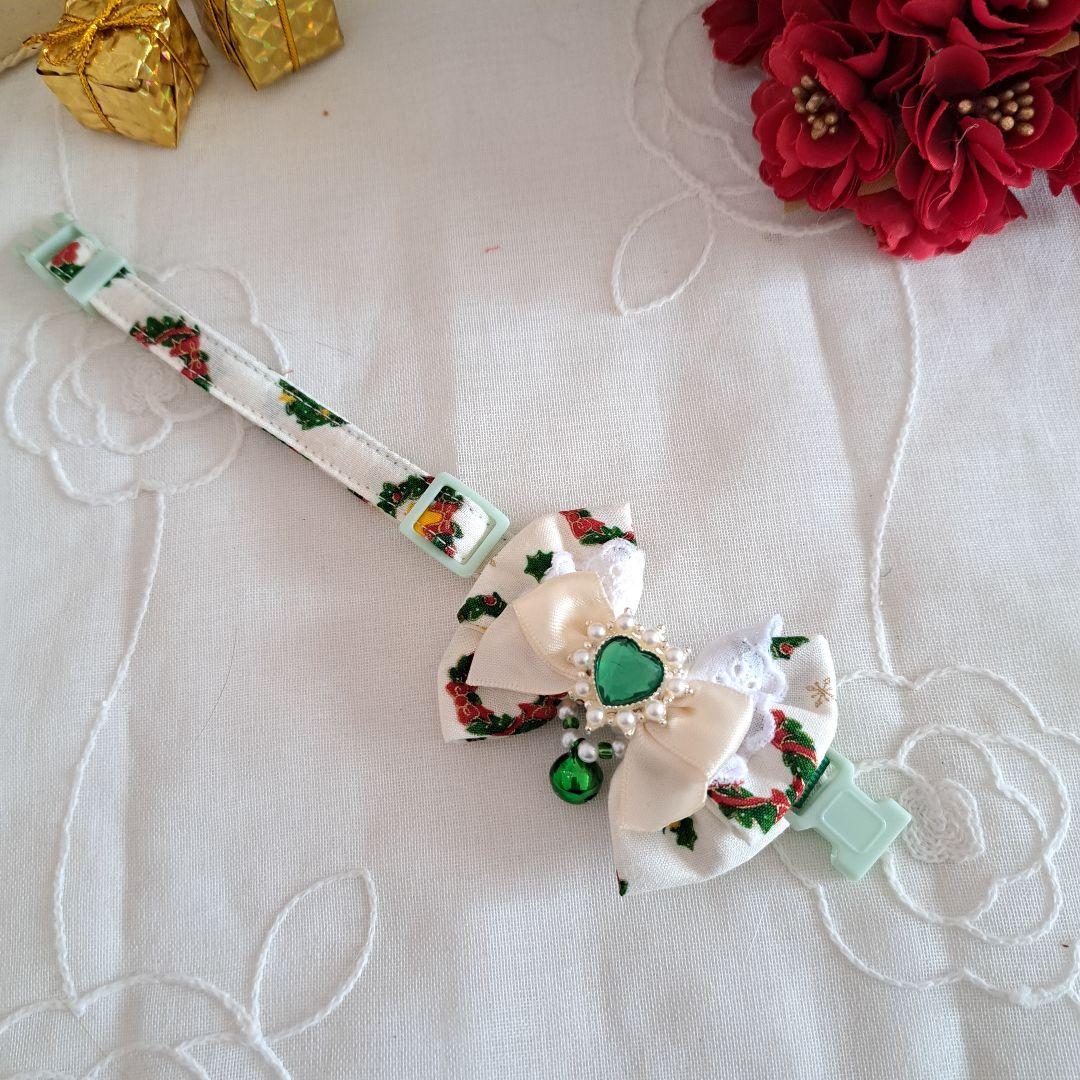 クリスマスシリーズ(白クリスマスリース)わんちゃん猫ちゃん用首輪